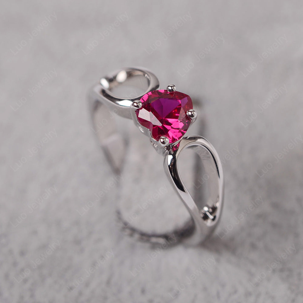 Heart Ruby Ring Split Shank Silver - LUO Jewelry