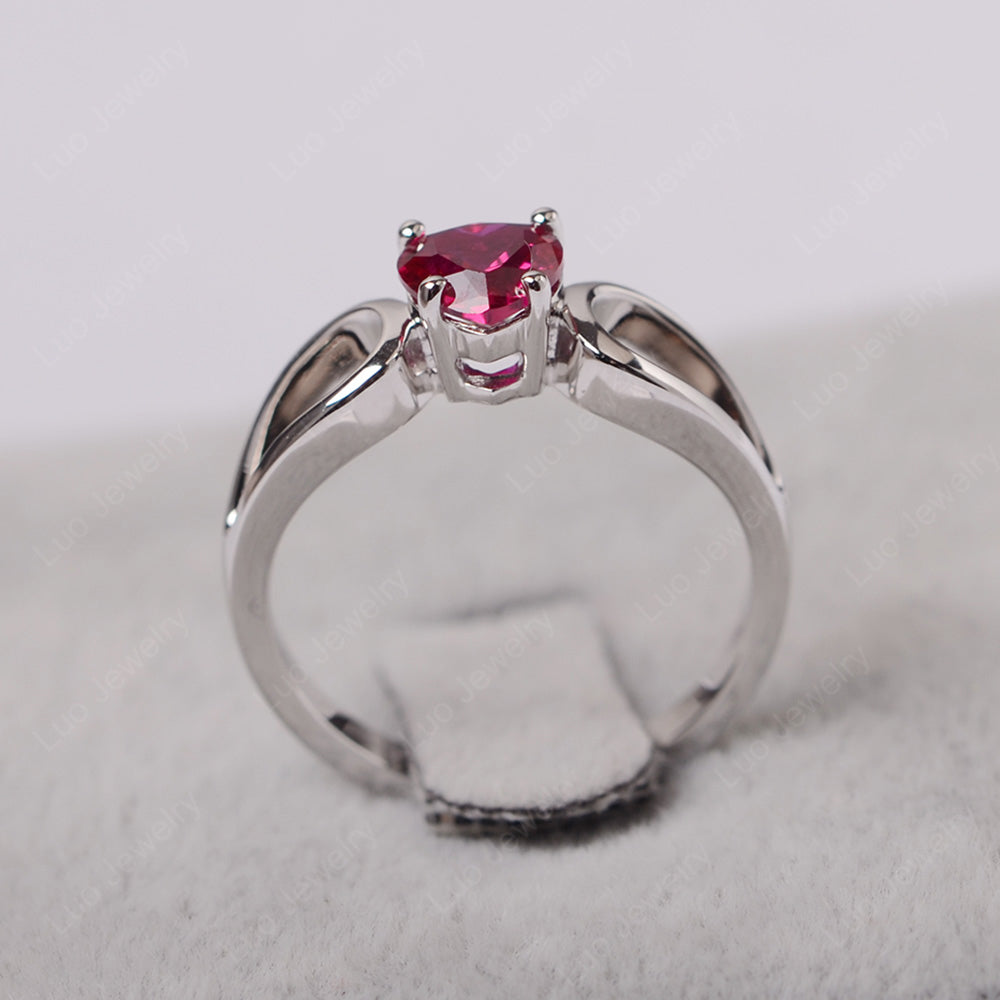 Heart Ruby Ring Split Shank Silver - LUO Jewelry
