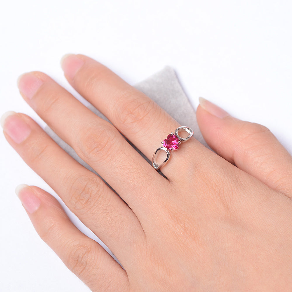 Heart Ruby Ring Split Shank Silver - LUO Jewelry