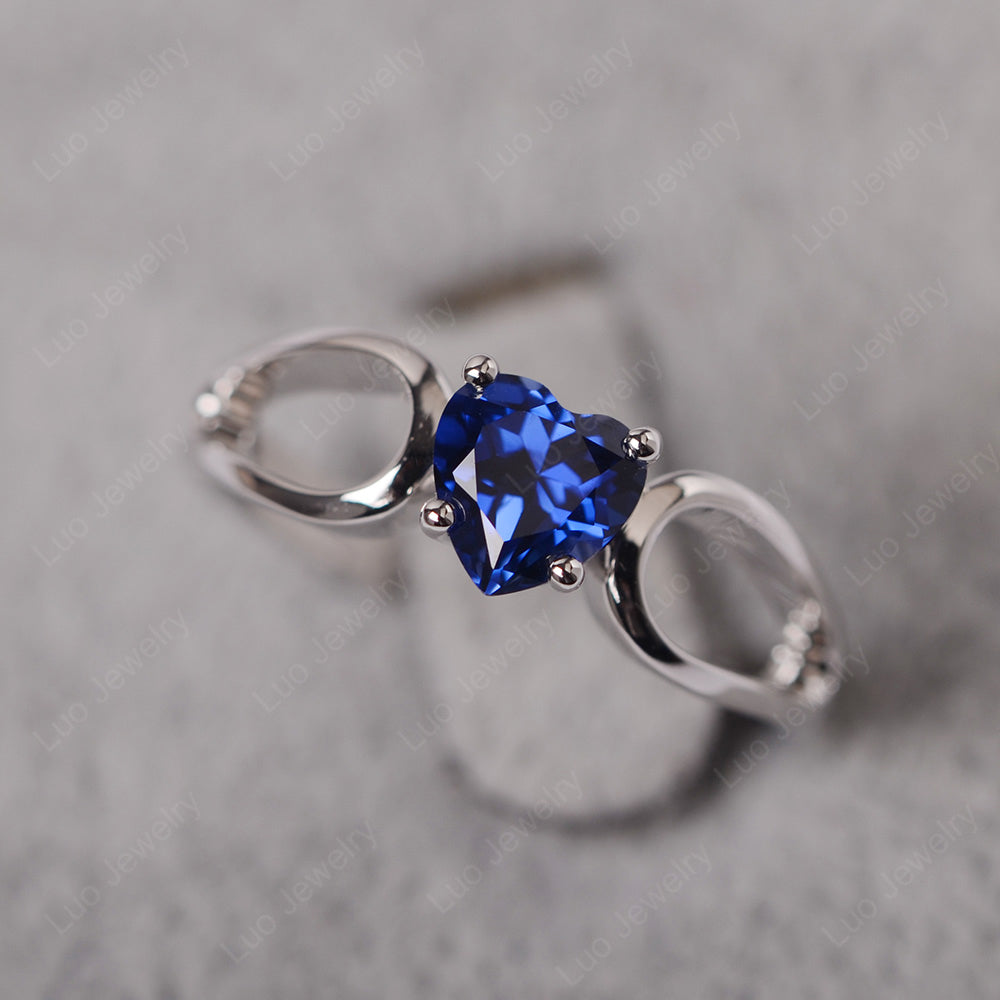 Heart Lab Sapphire Ring Split Shank Silver - LUO Jewelry