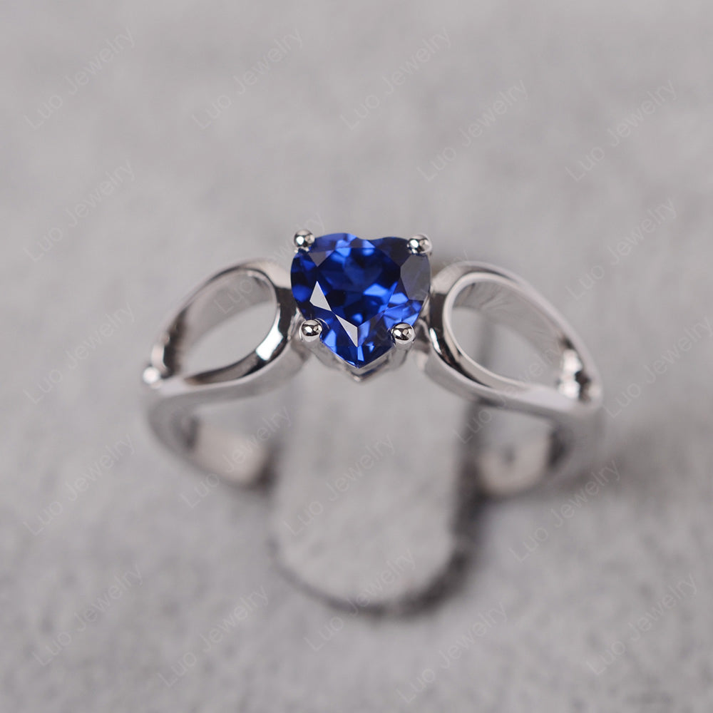 Heart Lab Sapphire Ring Split Shank Silver - LUO Jewelry