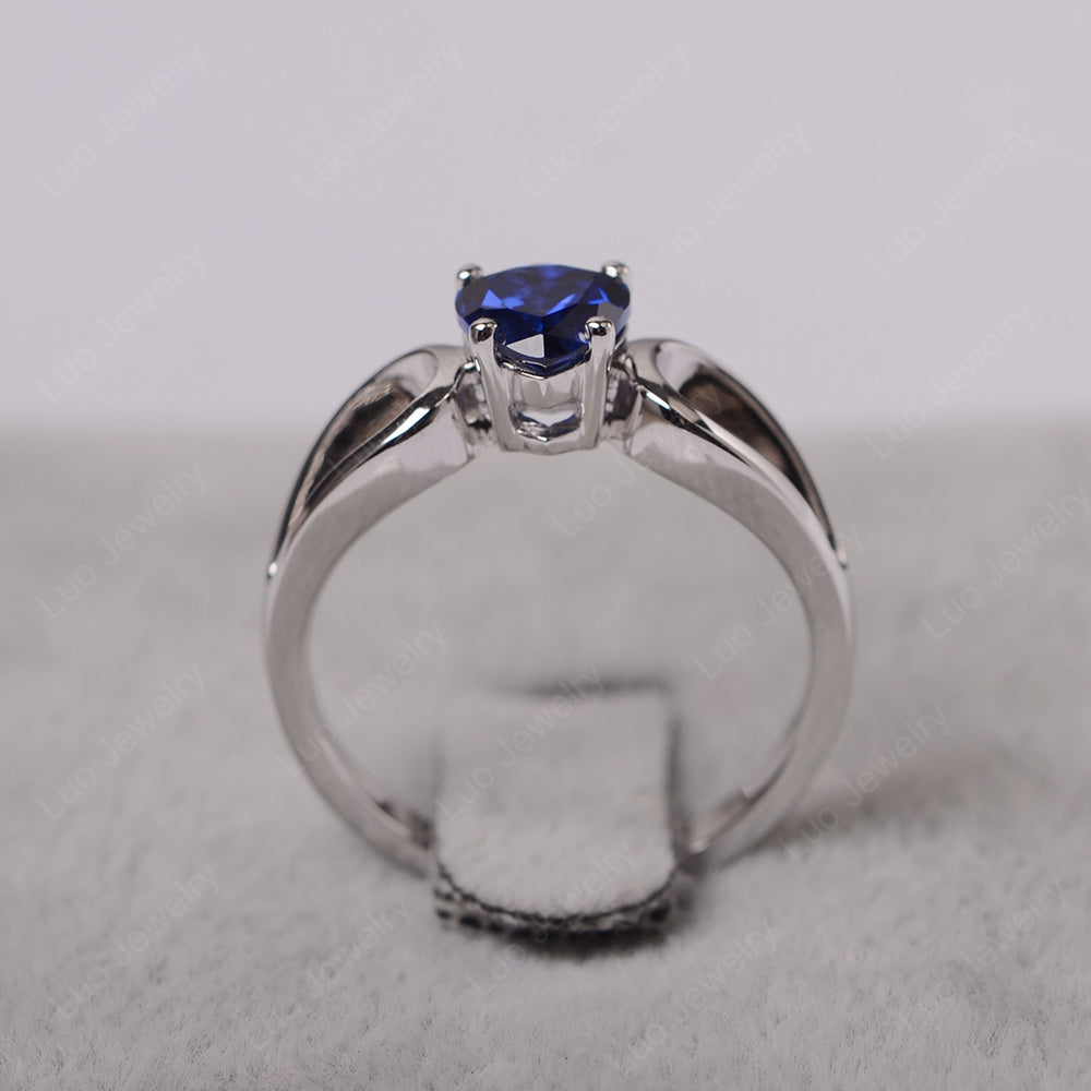 Heart Lab Sapphire Ring Split Shank Silver - LUO Jewelry