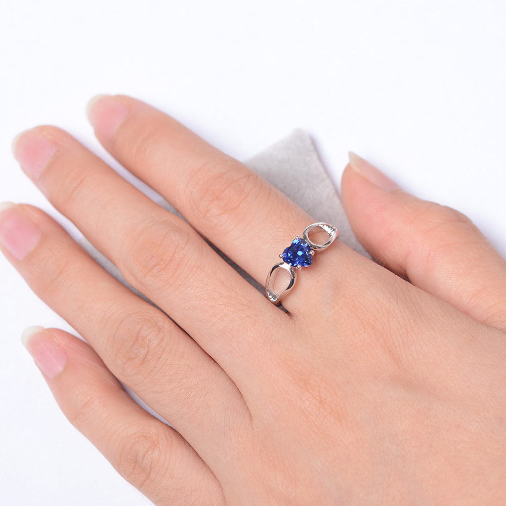 Heart Lab Sapphire Ring Split Shank Silver - LUO Jewelry