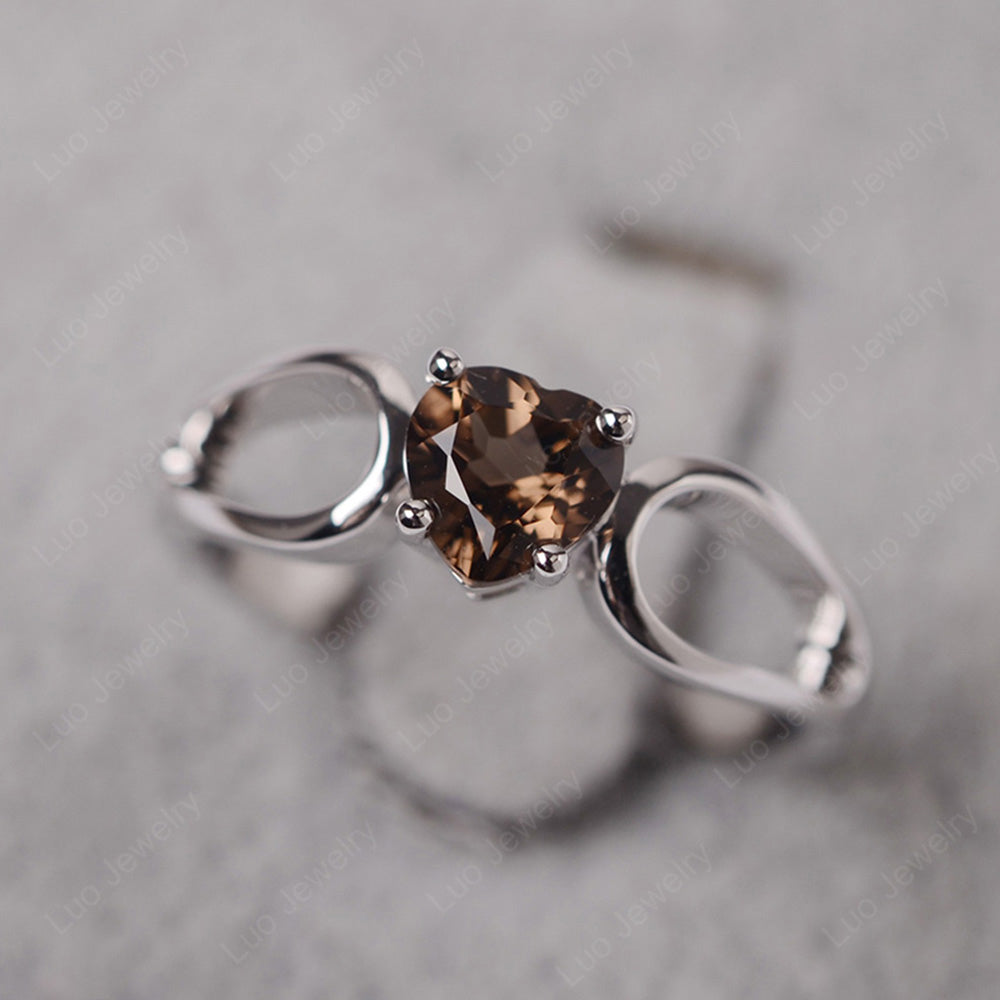 Heart Smoky Quartz  Ring Split Shank Silver - LUO Jewelry