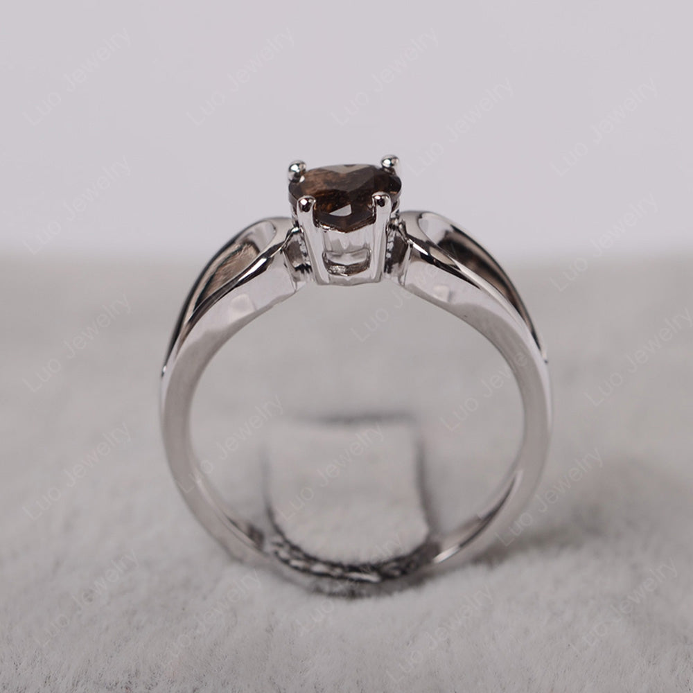 Heart Smoky Quartz  Ring Split Shank Silver - LUO Jewelry