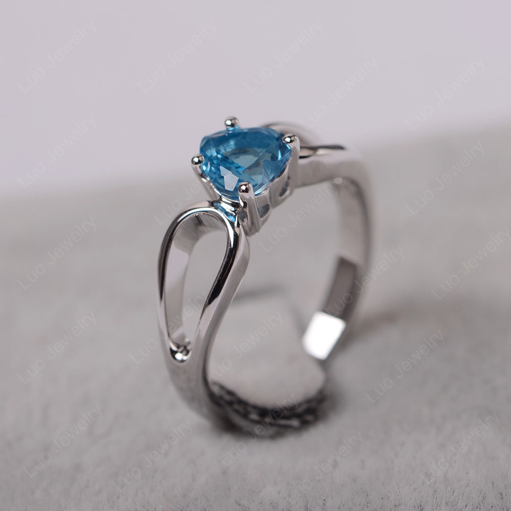 Heart Swiss Blue Topaz Ring Split Shank Silver - LUO Jewelry