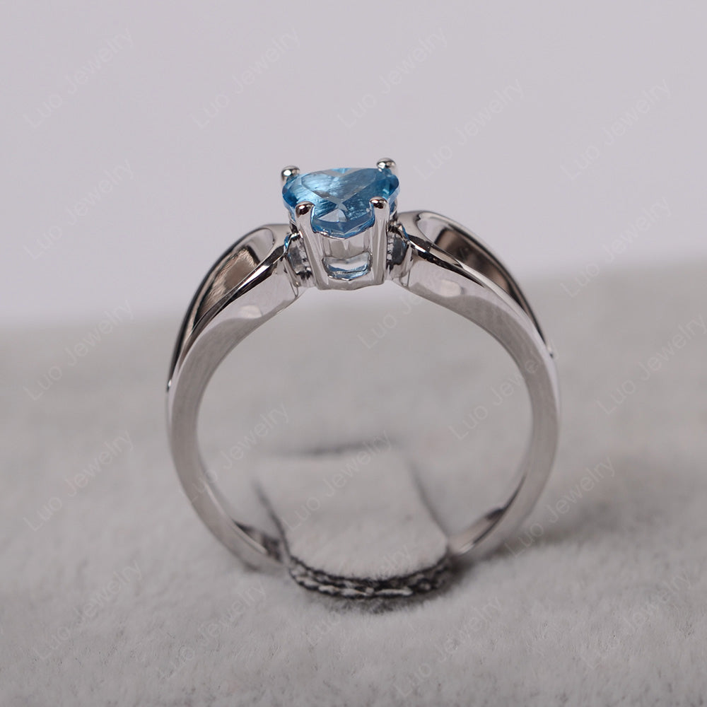 Heart Swiss Blue Topaz Ring Split Shank Silver - LUO Jewelry