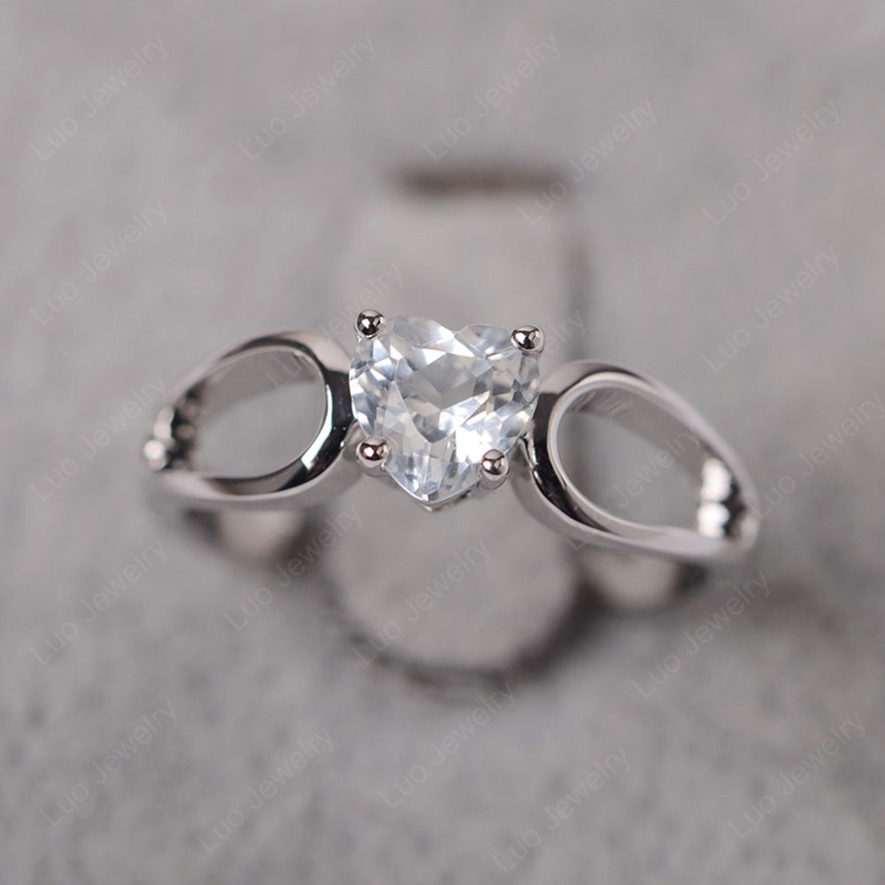 Heart White Topaz Ring Split Shank Silver - LUO Jewelry