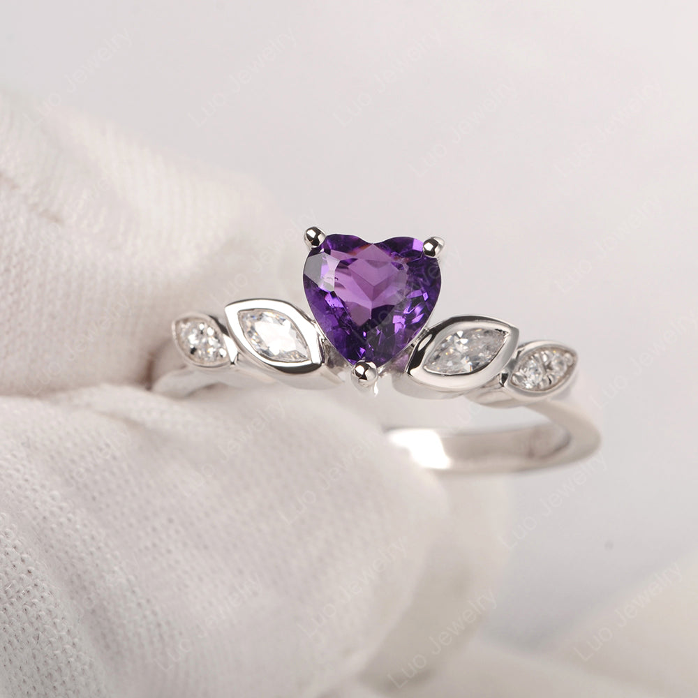 Vintage Heart Amethyst Ring White Gold - LUO Jewelry