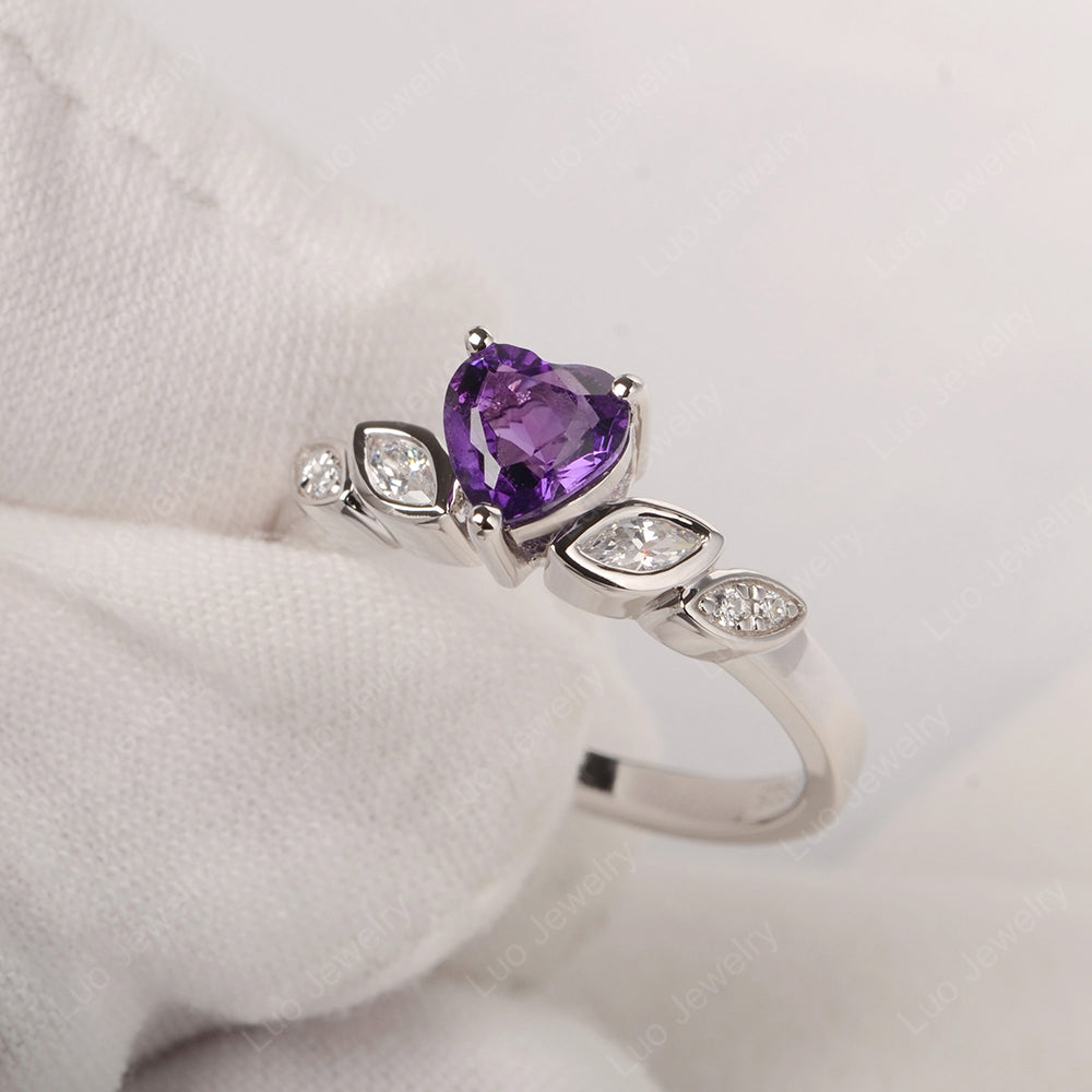 Vintage Heart Amethyst Ring White Gold - LUO Jewelry