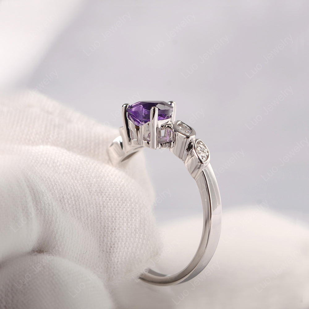Vintage Heart Amethyst Ring White Gold - LUO Jewelry