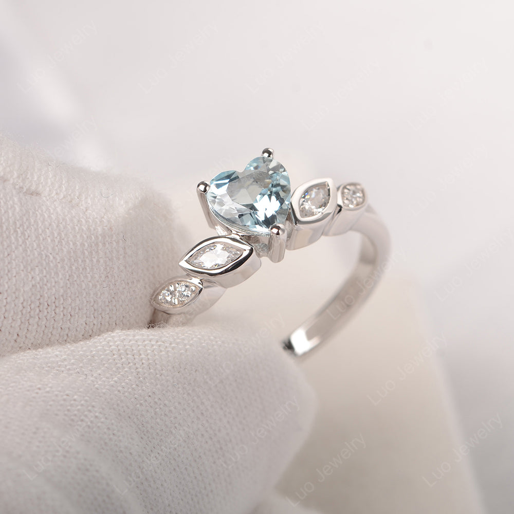 Vintage Heart Aquamarine Ring White Gold - LUO Jewelry