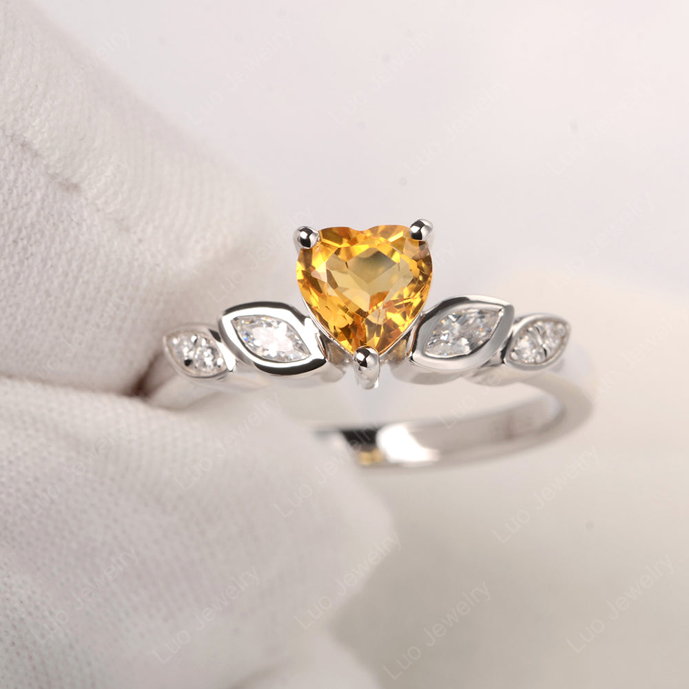 Vintage Heart Citrine Ring White Gold - LUO Jewelry