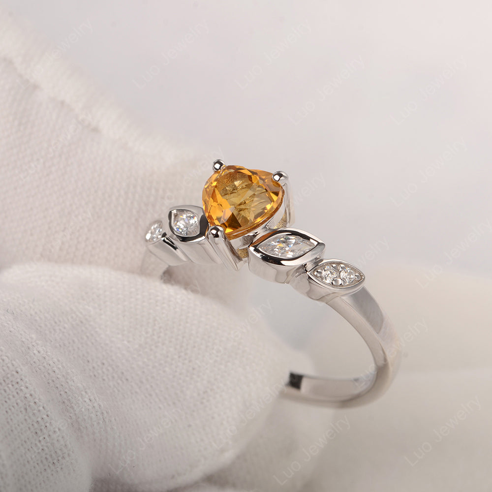 Vintage Heart Citrine Ring White Gold - LUO Jewelry