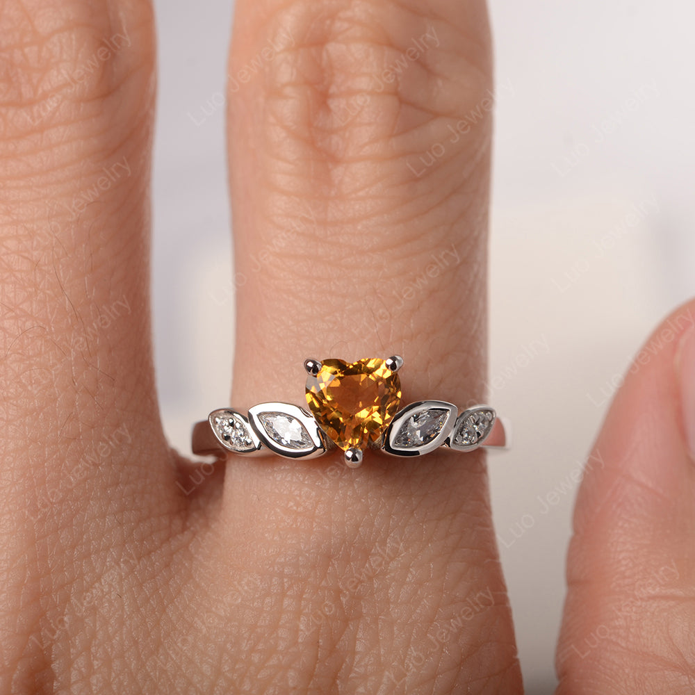 Vintage Heart Citrine Ring White Gold - LUO Jewelry
