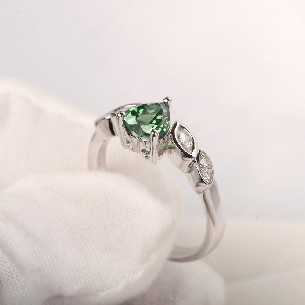 Vintage Heart Green Sapphire Ring White Gold - LUO Jewelry