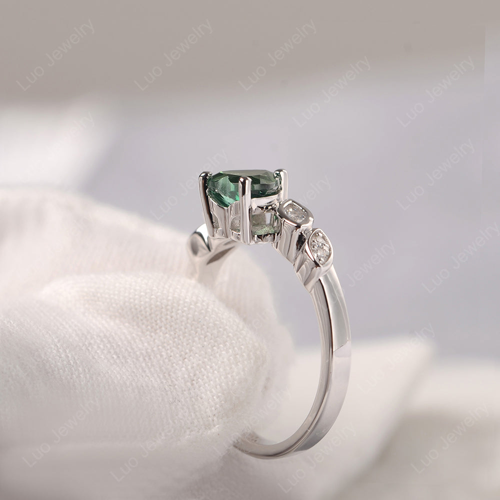 Vintage Heart Green Sapphire Ring White Gold - LUO Jewelry