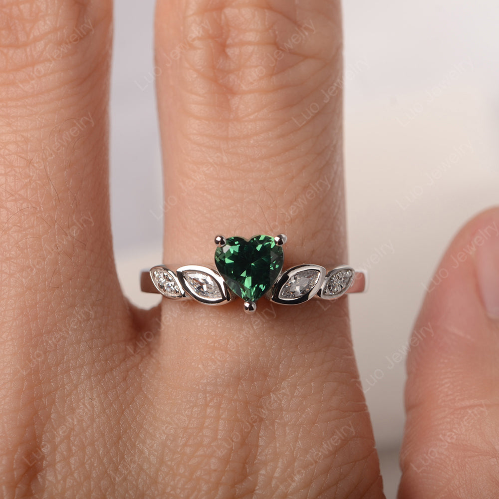 Vintage Heart Green Sapphire Ring White Gold - LUO Jewelry