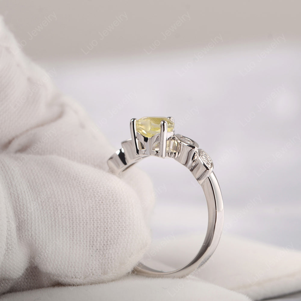 Vintage Heart Lemon Quartz Ring White Gold - LUO Jewelry