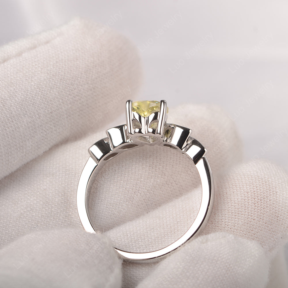 Vintage Heart Lemon Quartz Ring White Gold - LUO Jewelry