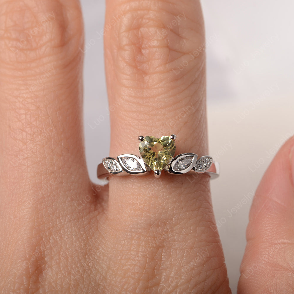 Vintage Heart Lemon Quartz Ring White Gold - LUO Jewelry