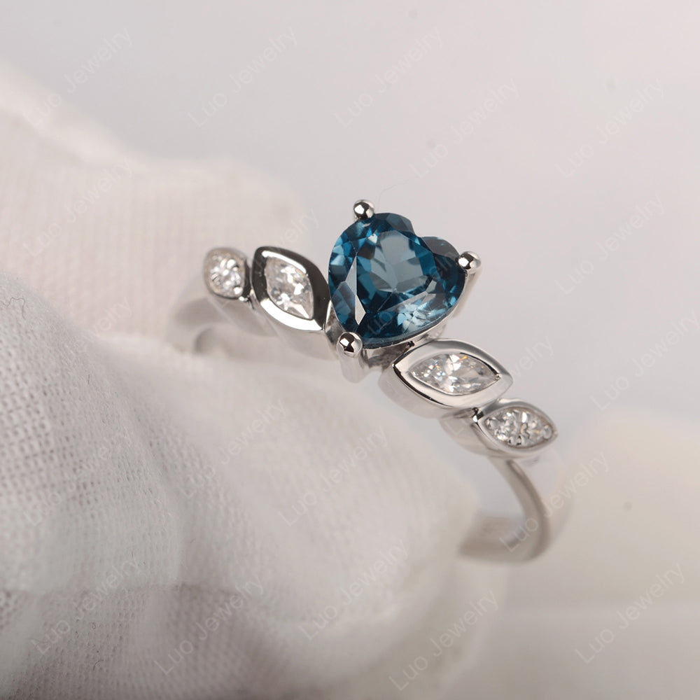 Vintage Heart London Blue Topaz Ring White Gold - LUO Jewelry