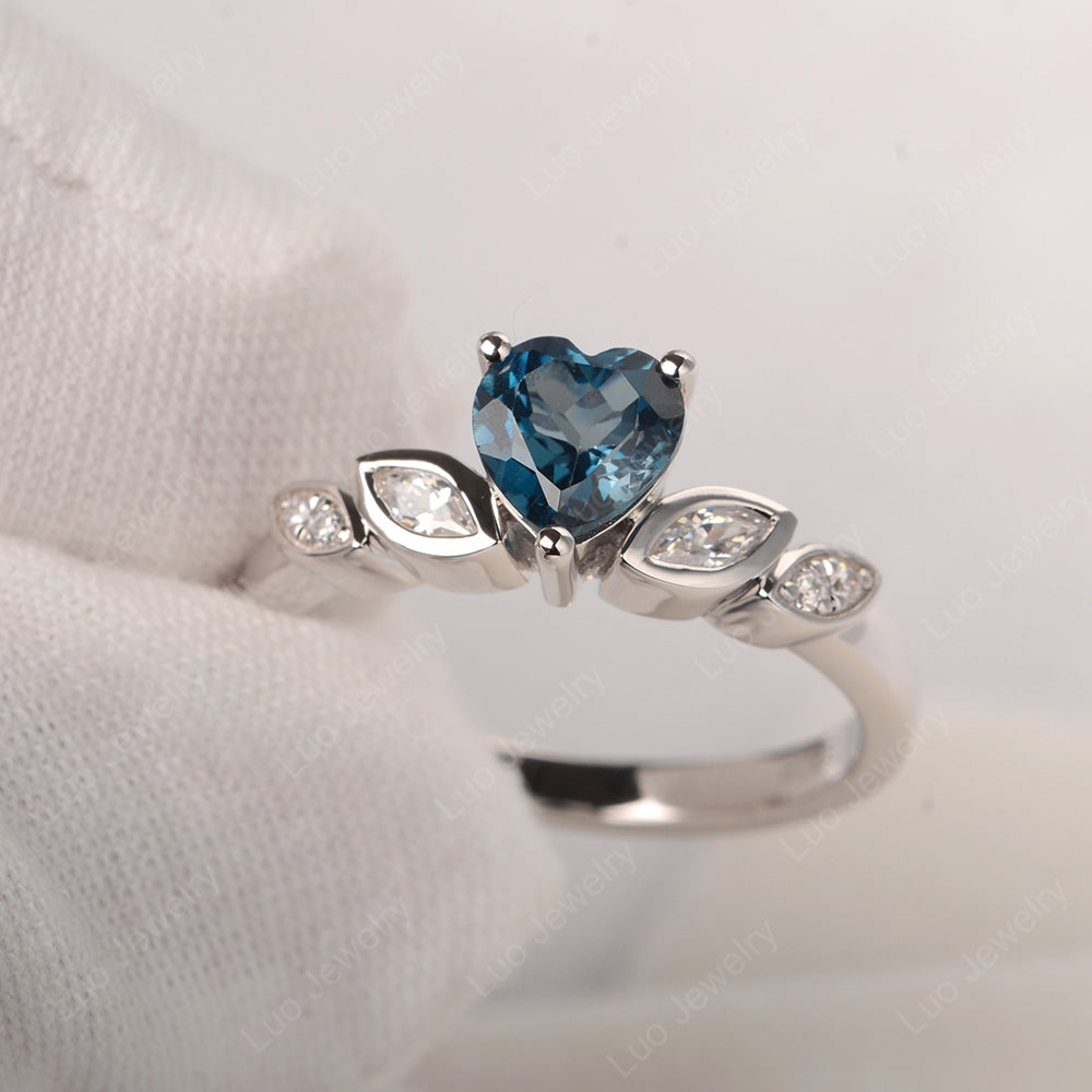 Vintage Heart London Blue Topaz Ring White Gold - LUO Jewelry