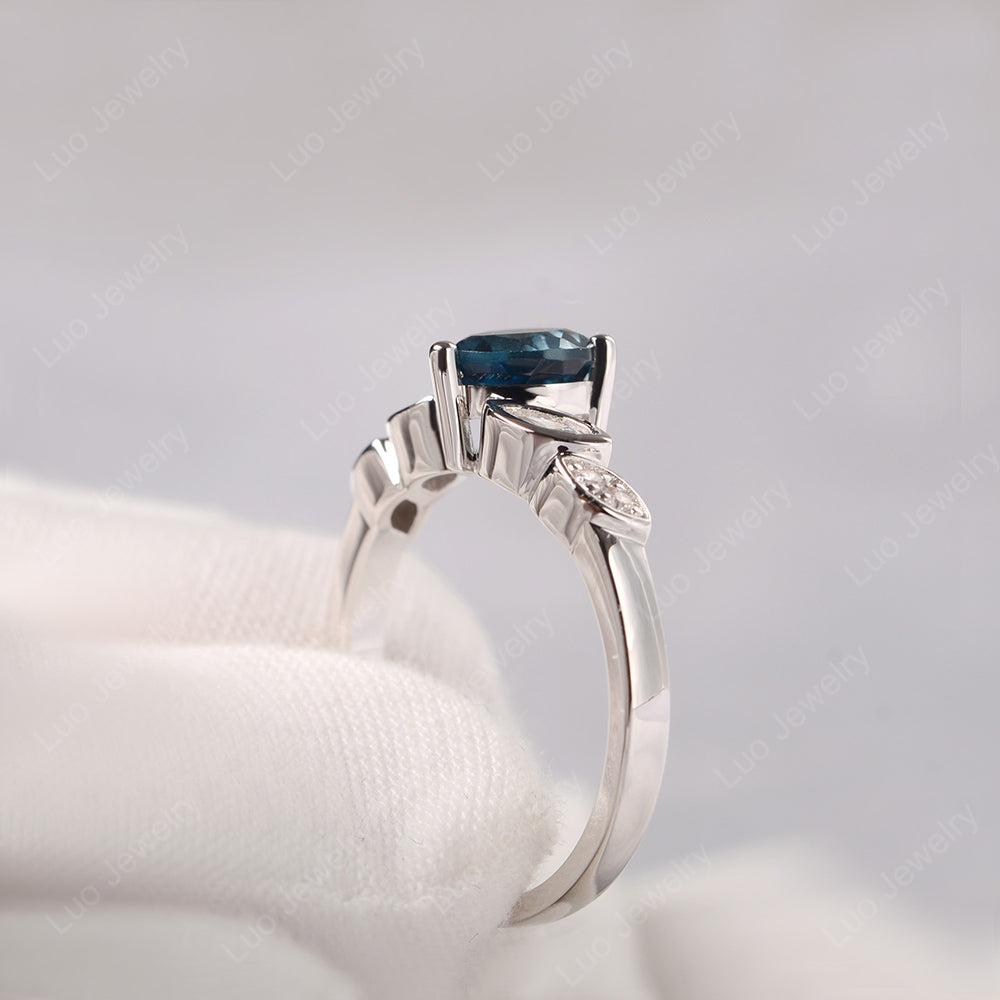 Vintage Heart London Blue Topaz Ring White Gold - LUO Jewelry