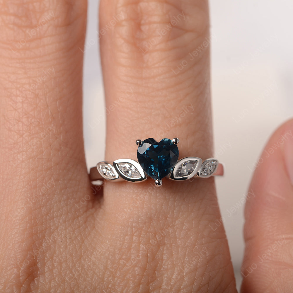 Vintage Heart London Blue Topaz Ring White Gold - LUO Jewelry