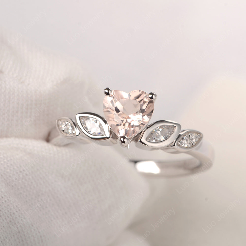 Vintage Heart Morganite Ring White Gold - LUO Jewelry