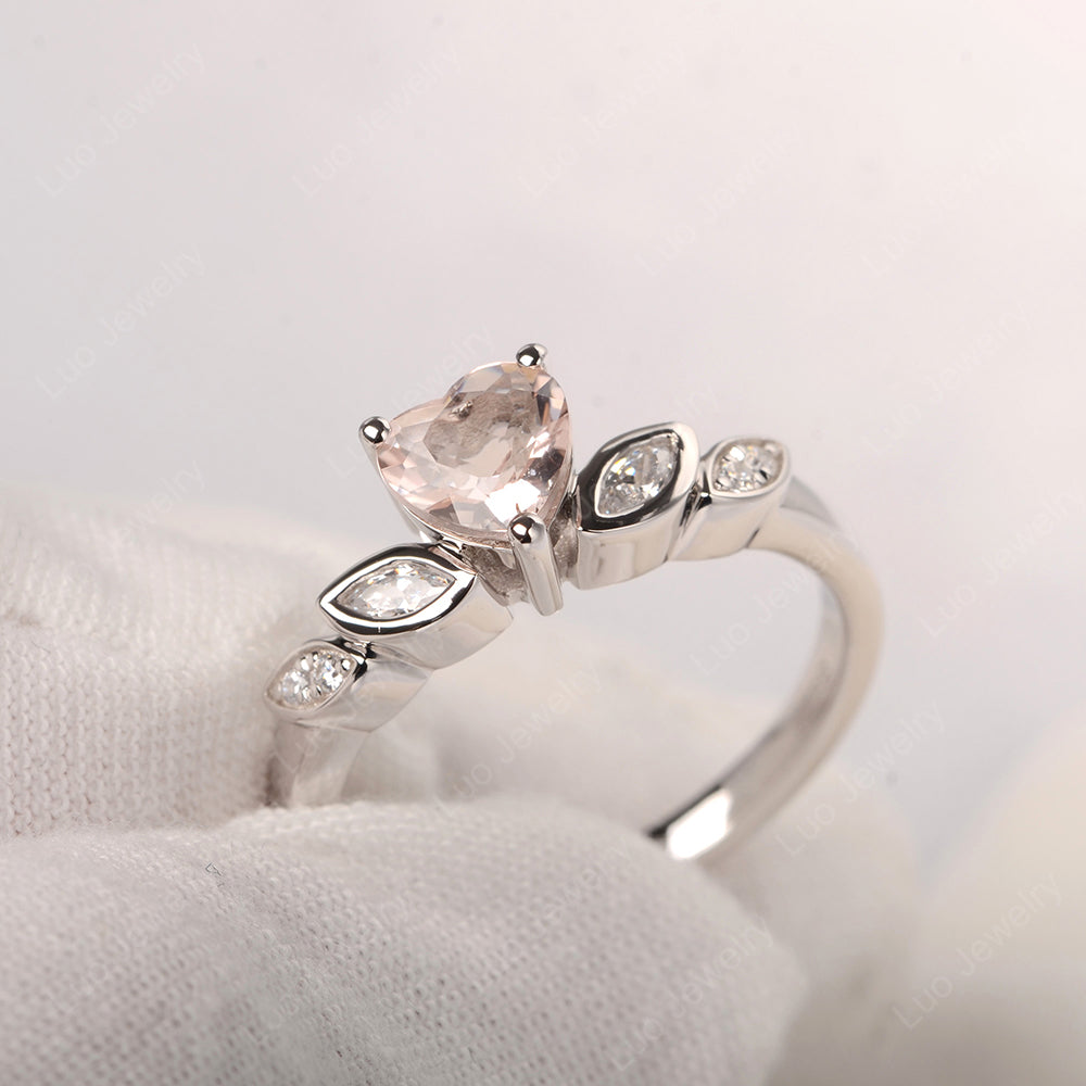 Vintage Heart Morganite Ring White Gold - LUO Jewelry