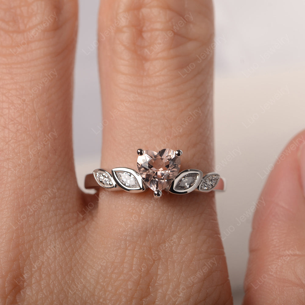 Vintage Heart Morganite Ring White Gold - LUO Jewelry