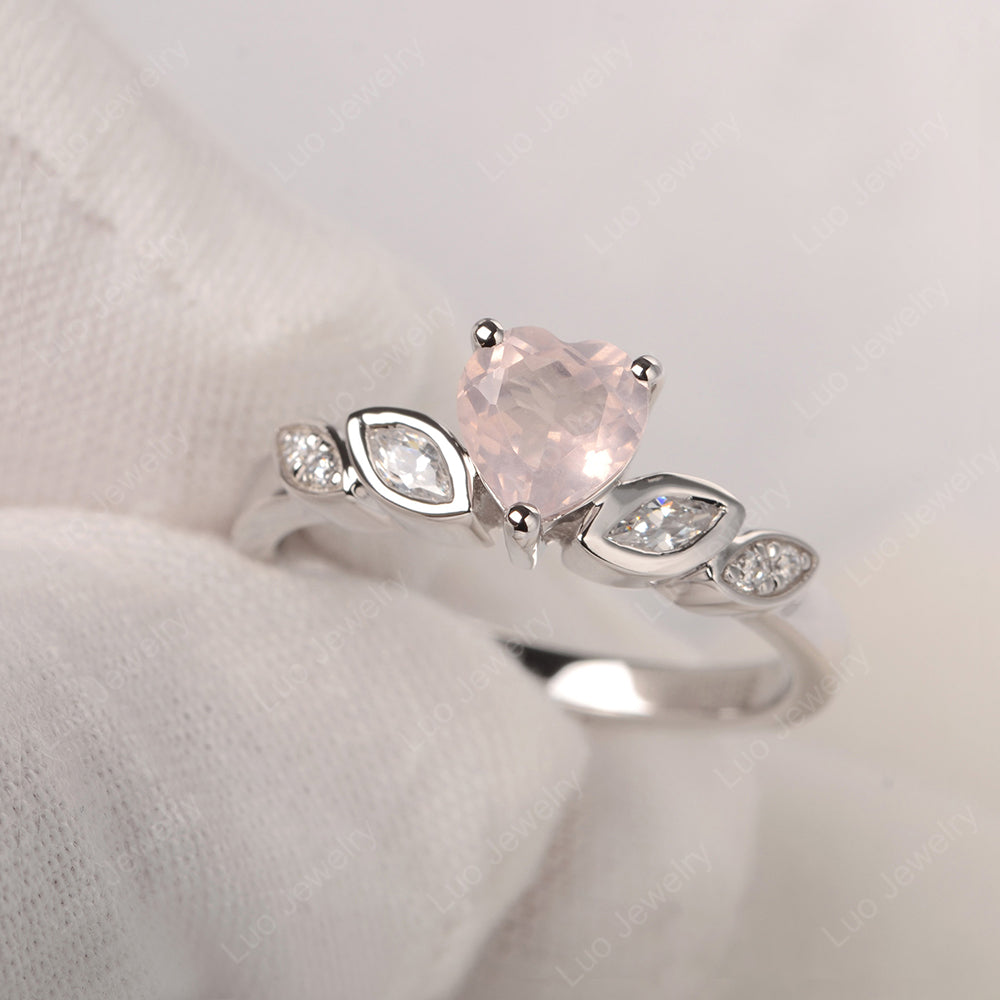 Vintage Heart Rose Quartz Ring White Gold - LUO Jewelry