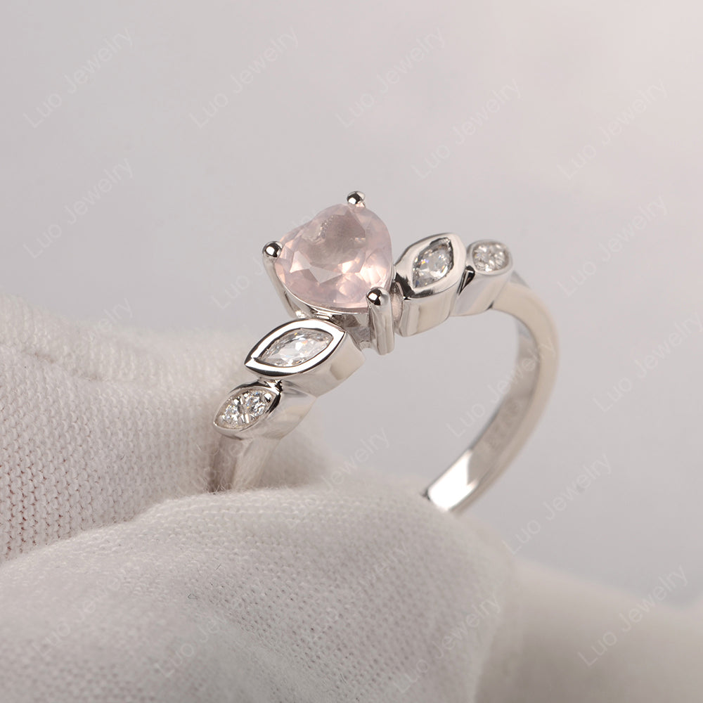 Vintage Heart Rose Quartz Ring White Gold - LUO Jewelry