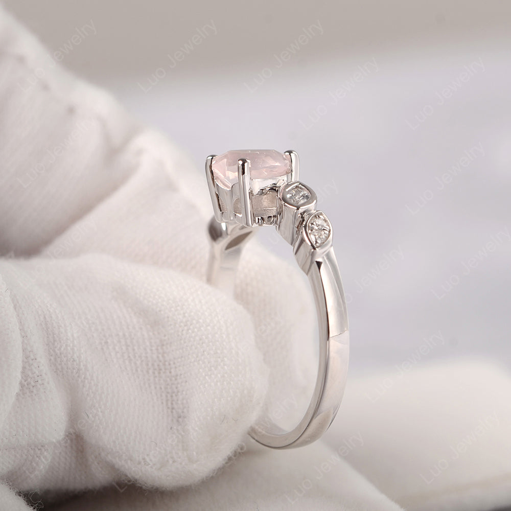 Vintage Heart Rose Quartz Ring White Gold - LUO Jewelry