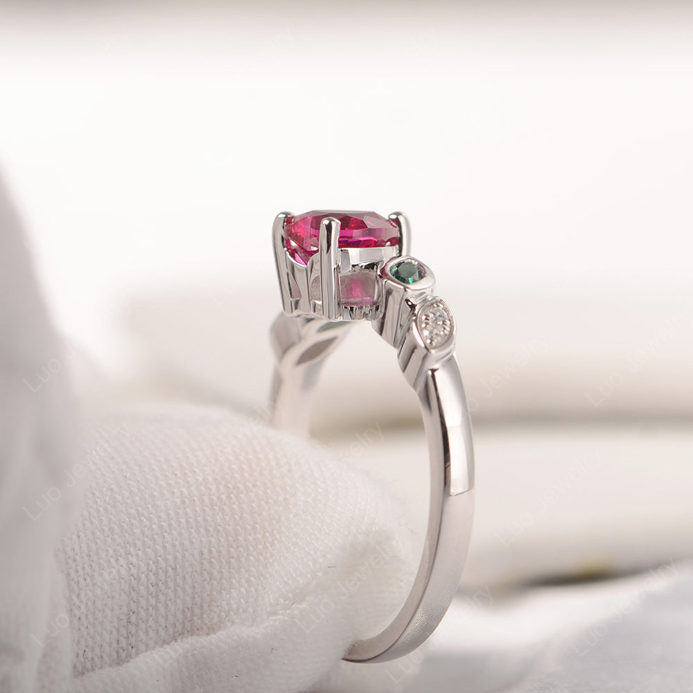 Dainty Heart Shaped Ruby and Emerald Ring - LUO Jewelry