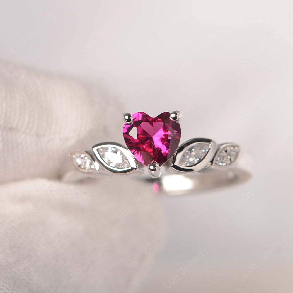 Vintage Heart Ruby Ring White Gold - LUO Jewelry