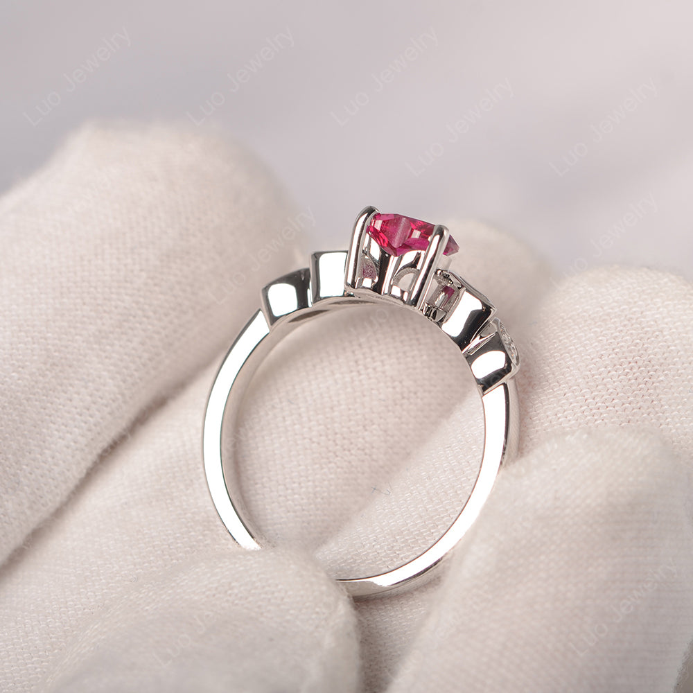 Vintage Heart Ruby Ring White Gold - LUO Jewelry