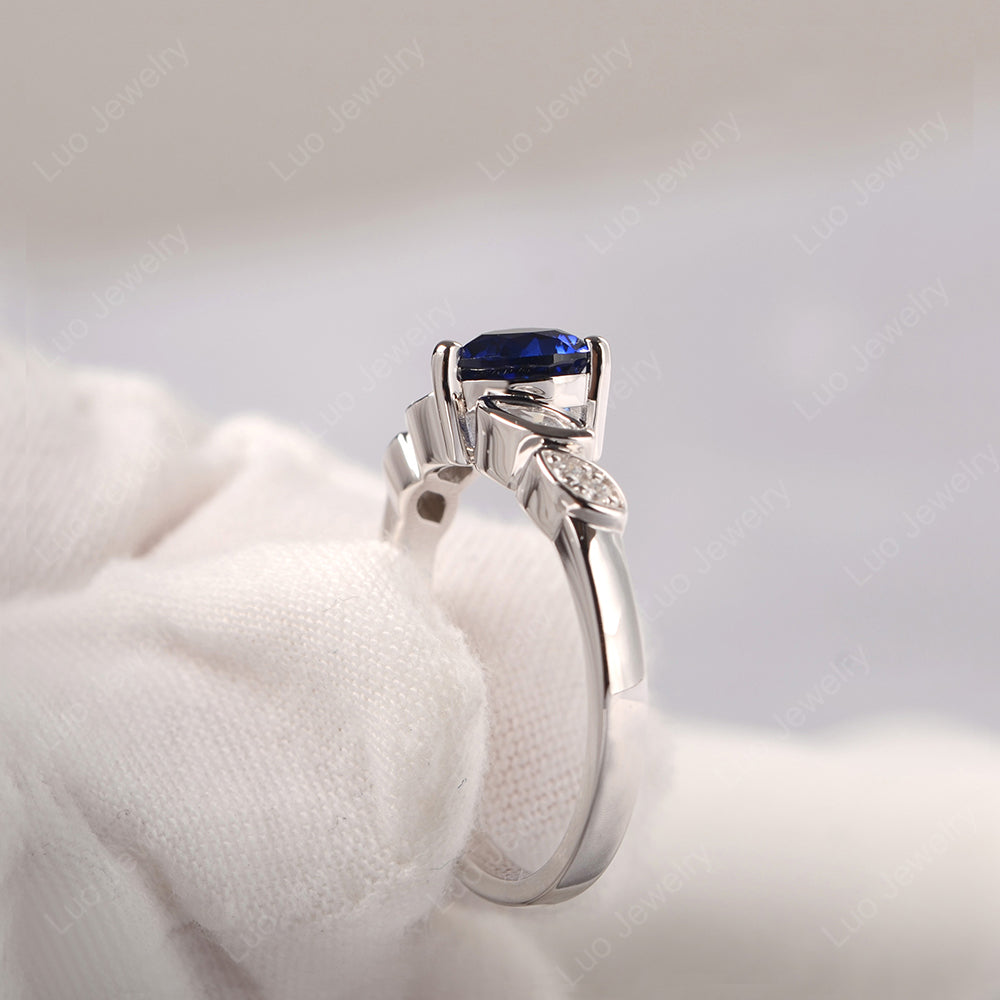 Vintage Heart Lab Sapphire Ring White Gold - LUO Jewelry