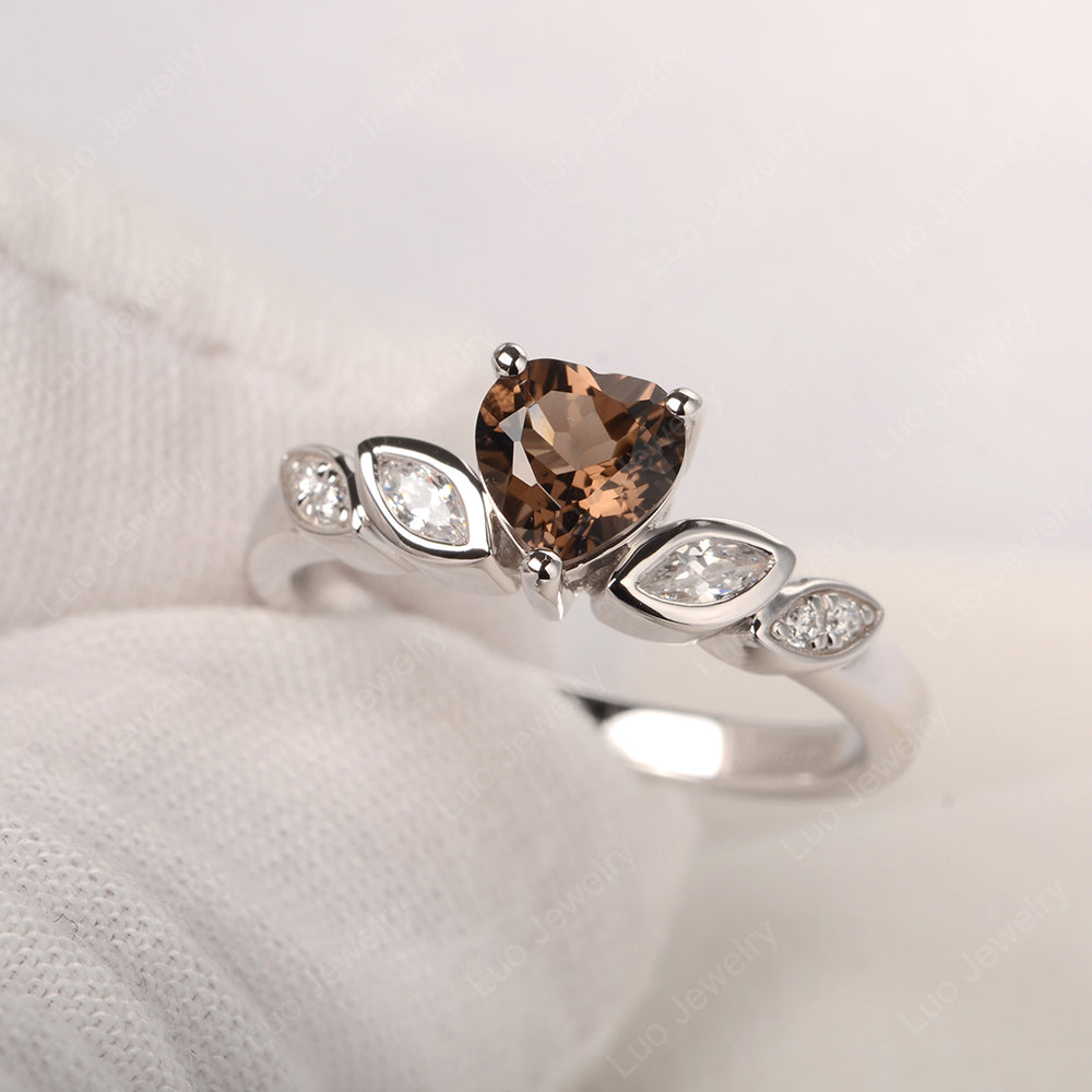 Vintage Heart Smoky Quartz  Ring White Gold - LUO Jewelry