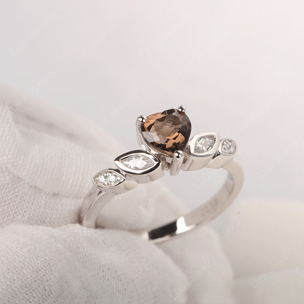 Vintage Heart Smoky Quartz  Ring White Gold - LUO Jewelry