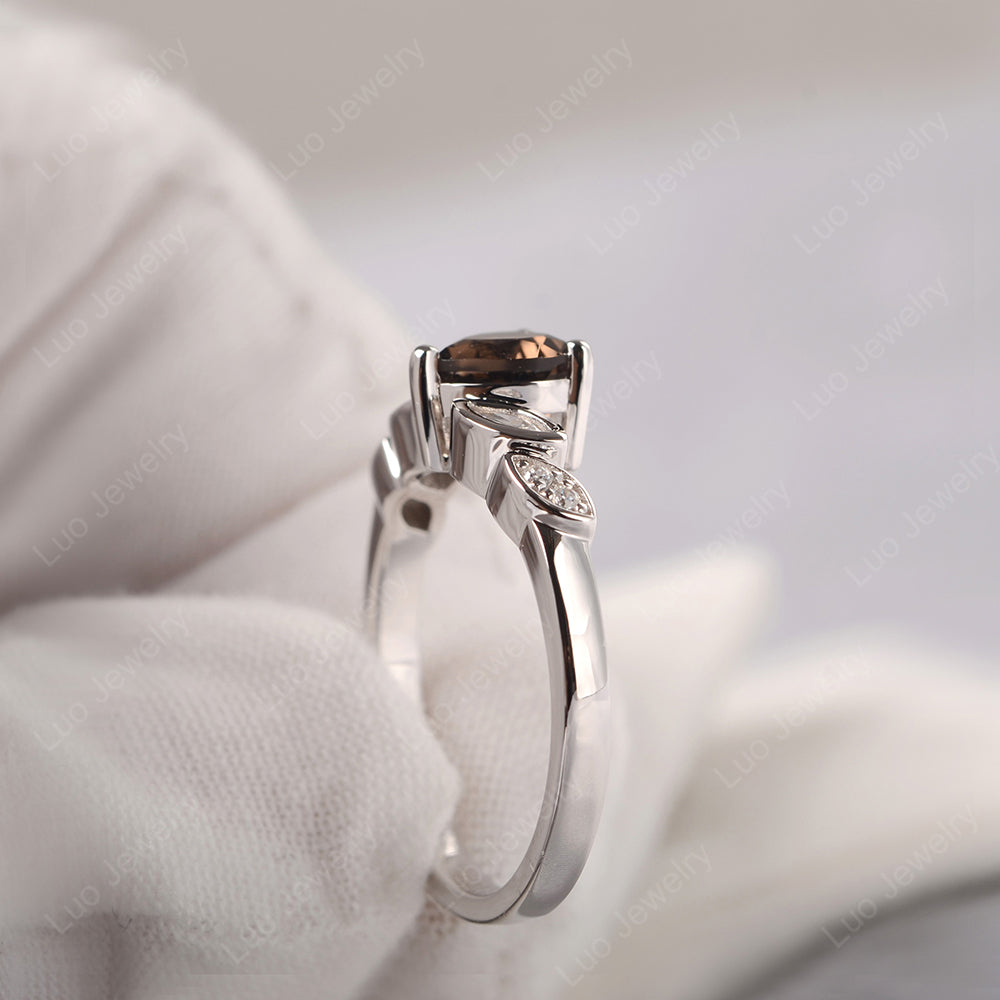 Vintage Heart Smoky Quartz  Ring White Gold - LUO Jewelry