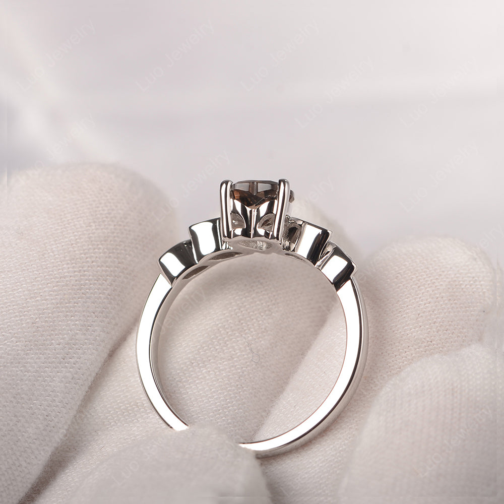 Vintage Heart Smoky Quartz  Ring White Gold - LUO Jewelry