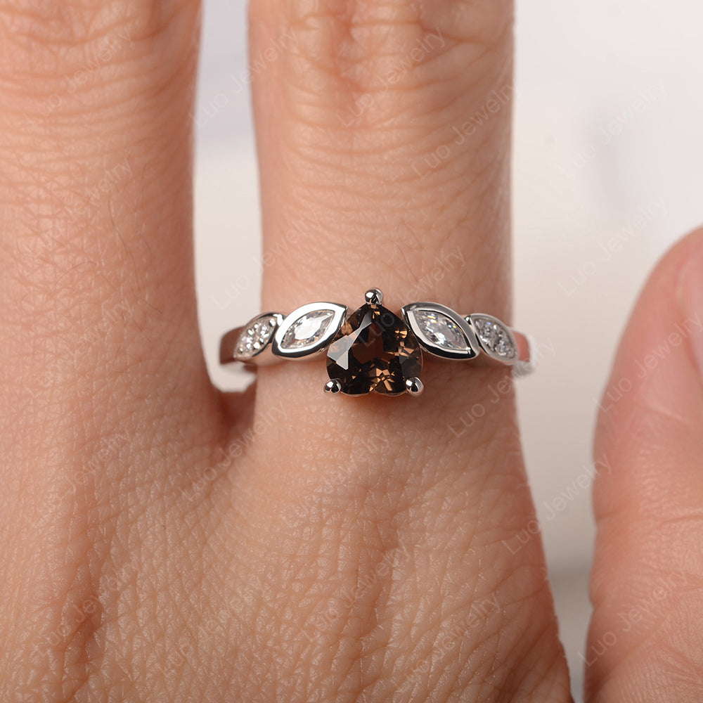 Vintage Heart Smoky Quartz  Ring White Gold - LUO Jewelry