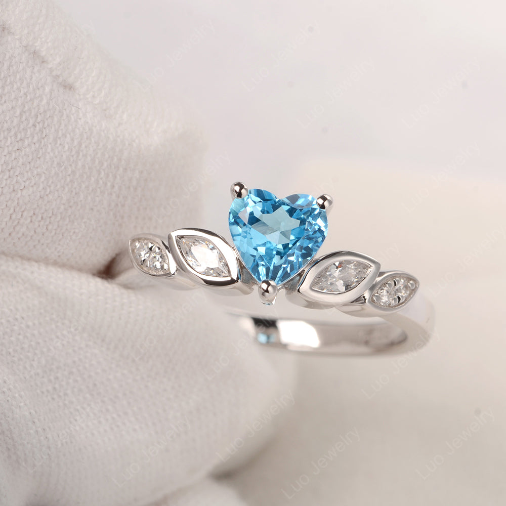 Vintage Heart Swiss Blue Topaz Ring White Gold - LUO Jewelry