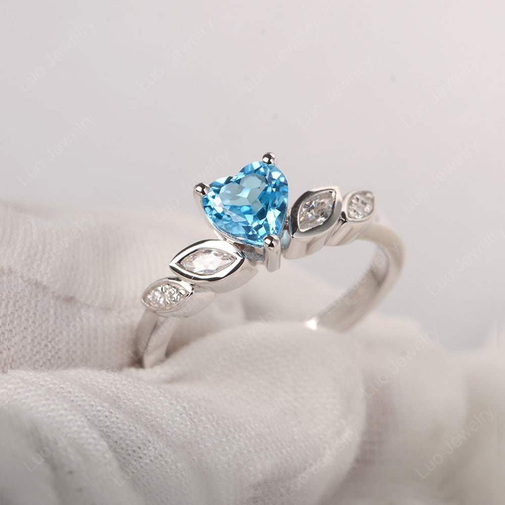 Vintage Heart Swiss Blue Topaz Ring White Gold - LUO Jewelry