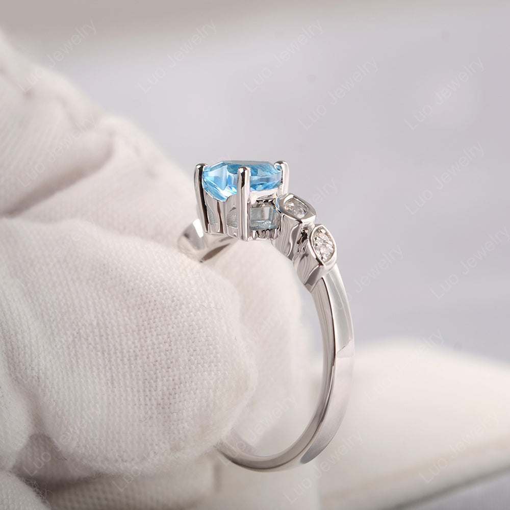 Vintage Heart Swiss Blue Topaz Ring White Gold - LUO Jewelry