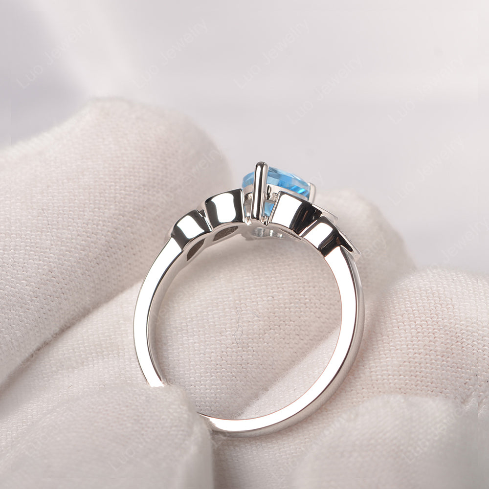 Vintage Heart Swiss Blue Topaz Ring White Gold - LUO Jewelry