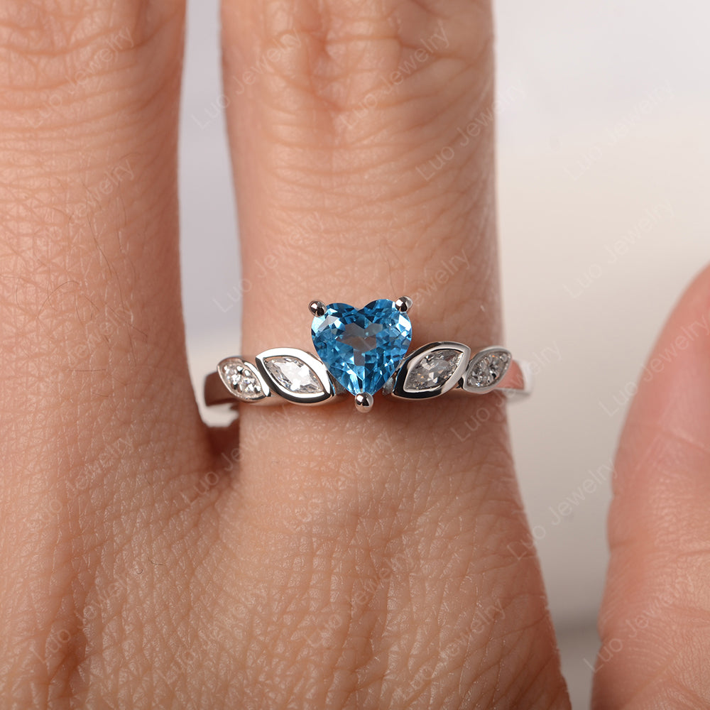 Vintage Heart Swiss Blue Topaz Ring White Gold - LUO Jewelry