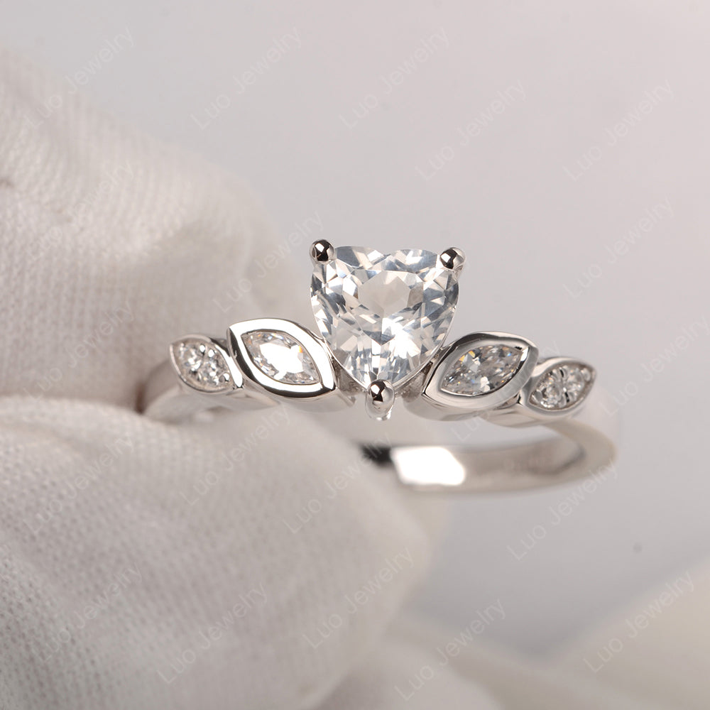 Vintage Heart White Topaz Ring White Gold - LUO Jewelry